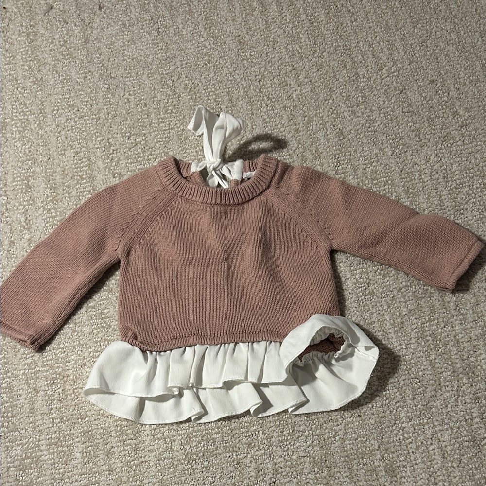 Jamie Kay baby girl pink knit sweater with ruffle detail